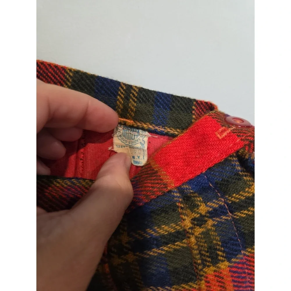 Dark Academia Vintage ILGWU Plaid Pleated Kilt Skirt Red Blue Wool‎ Midi Small